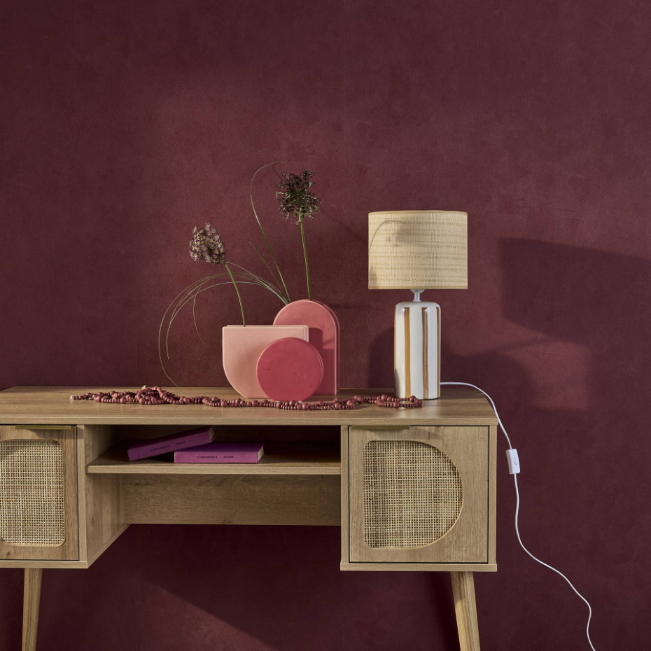 Lampe de table intérieur céramique abat-jour effet rotin H 44cm AURORE
