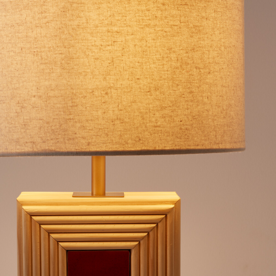 Lampe à poser en rotin et céramique, abat-jour en lin, CÉRABI