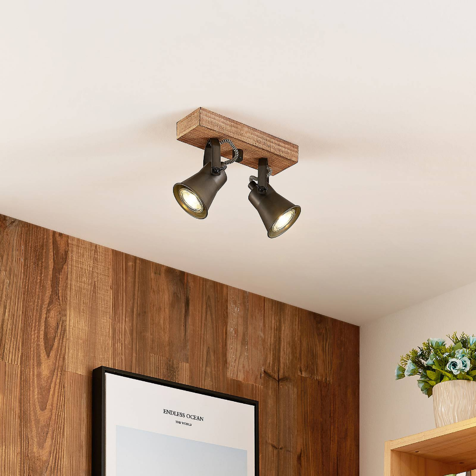 Projecteur halogène en bois vintage