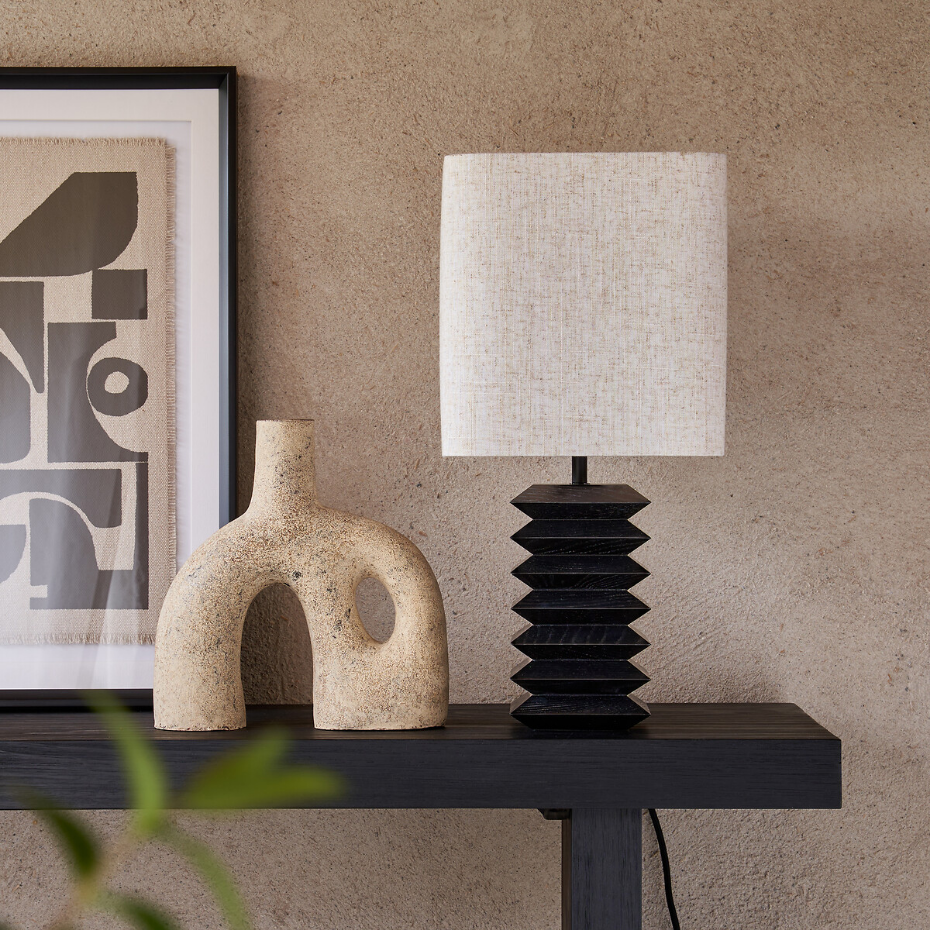 Lampe à poser en frêne massif et lin, Remilo