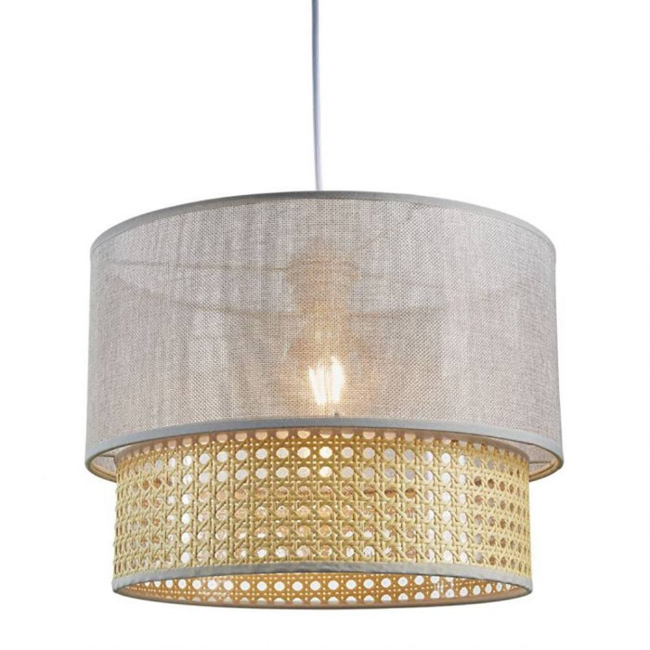 Suspension Gigogne Ronde Cannage Tissu Gris D35