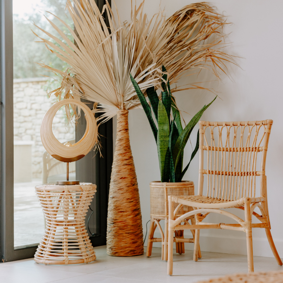 Lampe de table ronde design en bambou et bronze PAOLA