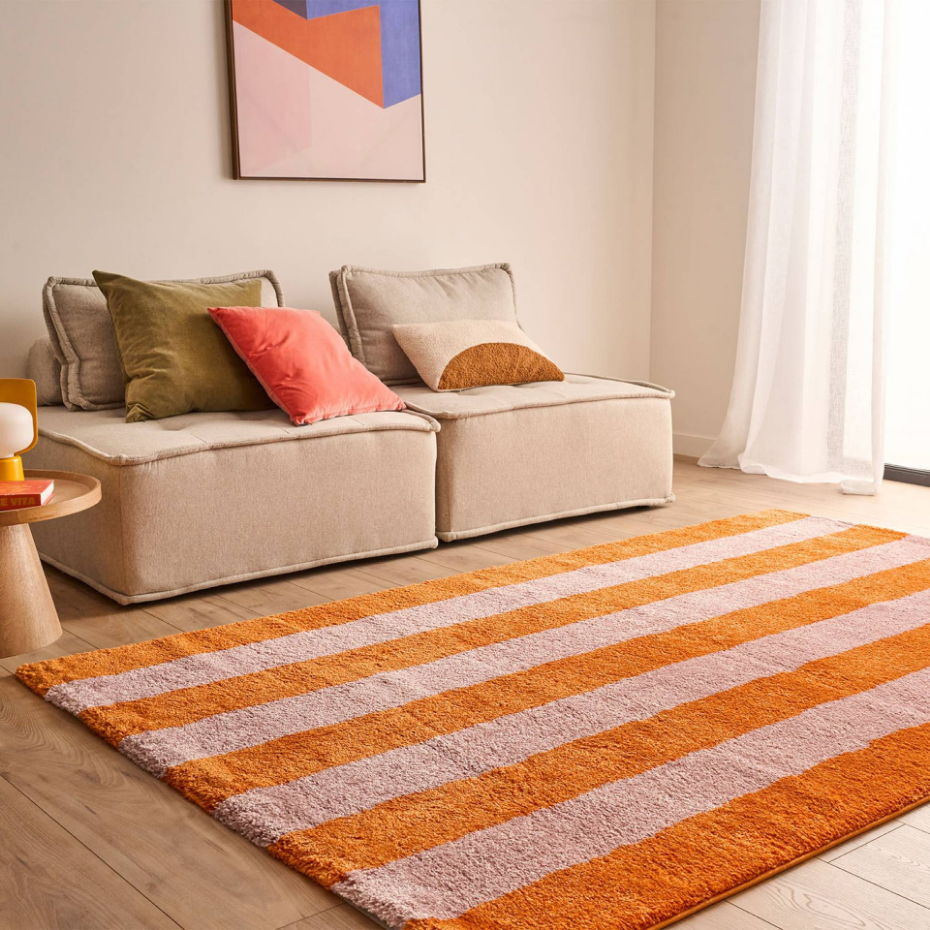 Tapis intérieur rayures orange et rose PABLO