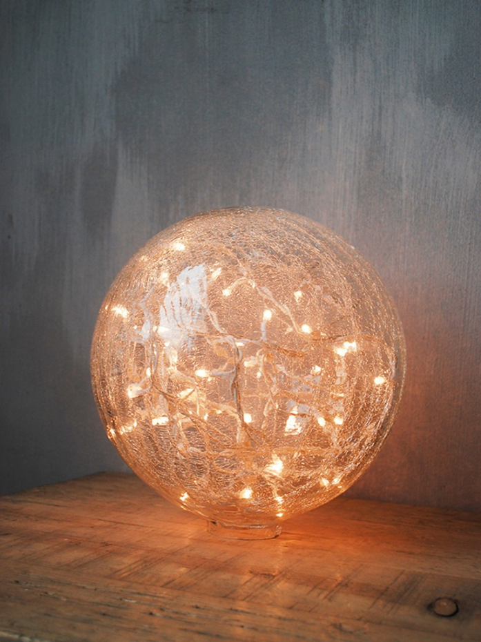 Lampe en verre à poser en boule craquelé 25cm Guirlande