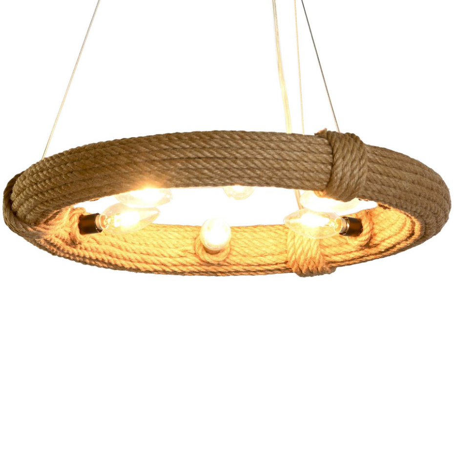 Plafonnier rond en corde 6 ampoules 48x48x10cm
