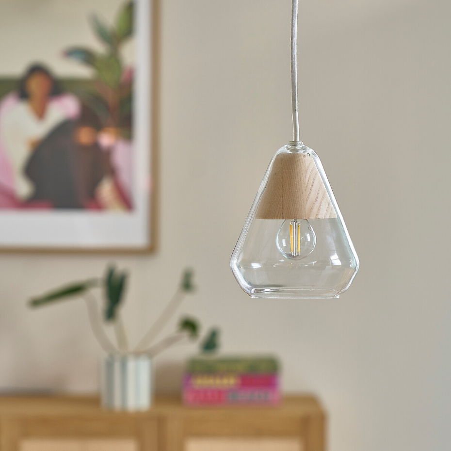Suspension verre et bois Ø14 cm, Nasoa