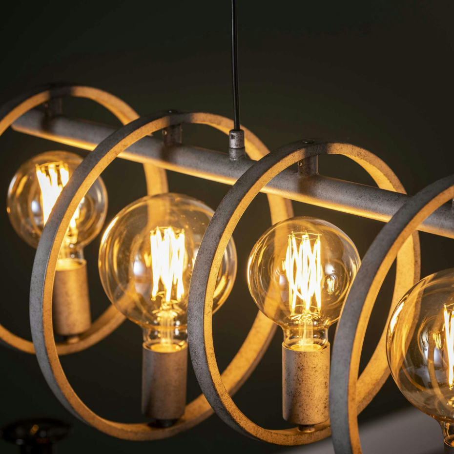 Suspension industrielle 7 lampes cercles finition argent vieilli RALF