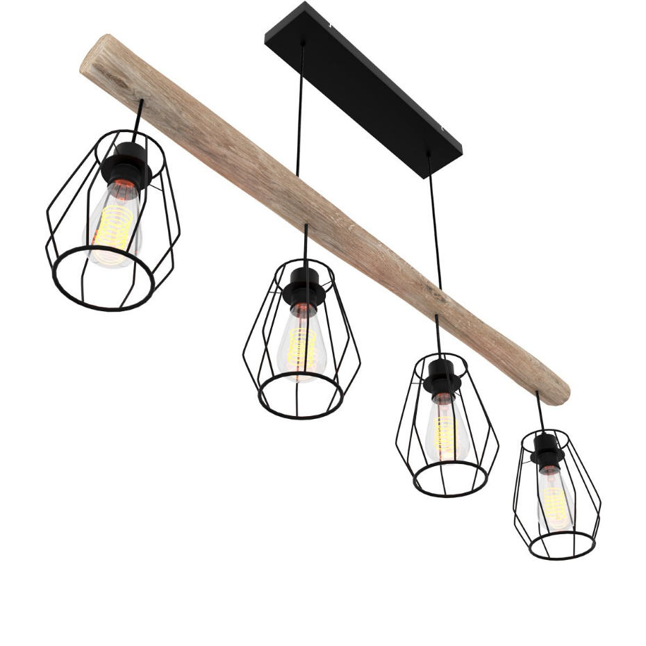 Suspension en bois et métal 4 lampes - CLOTILDE