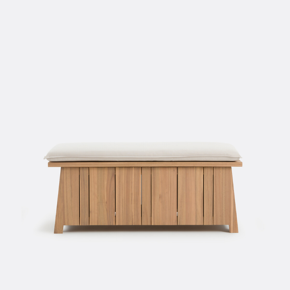 Banc coffre de jardin, en acacia, avec coussin, BRUT