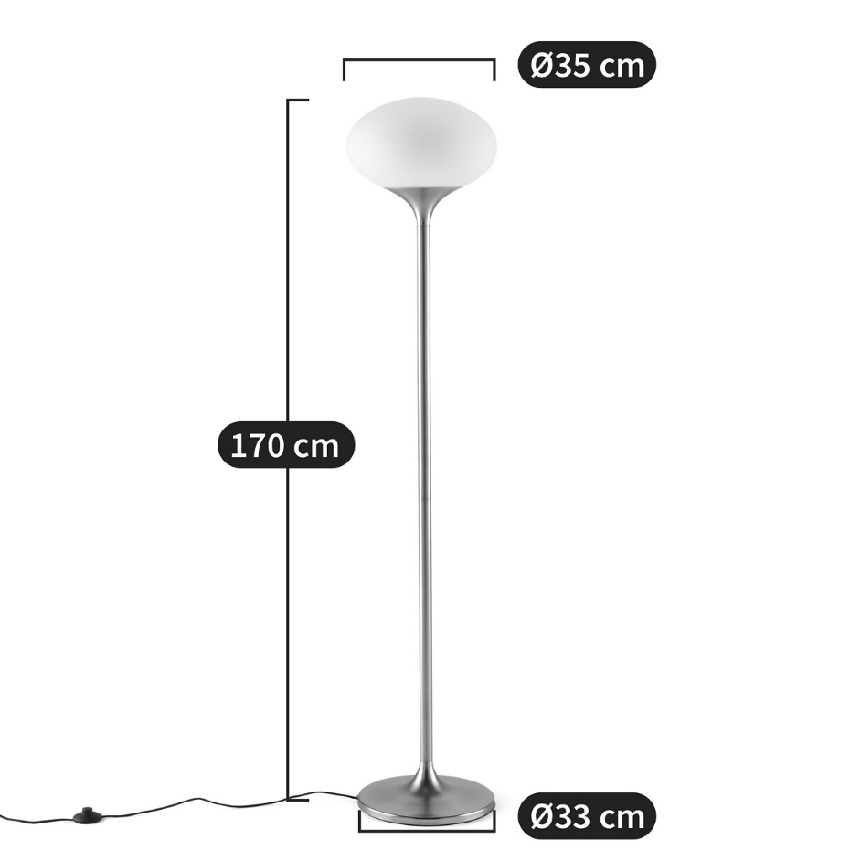 Lampadaire métal fer chrome et opaline, Merisa