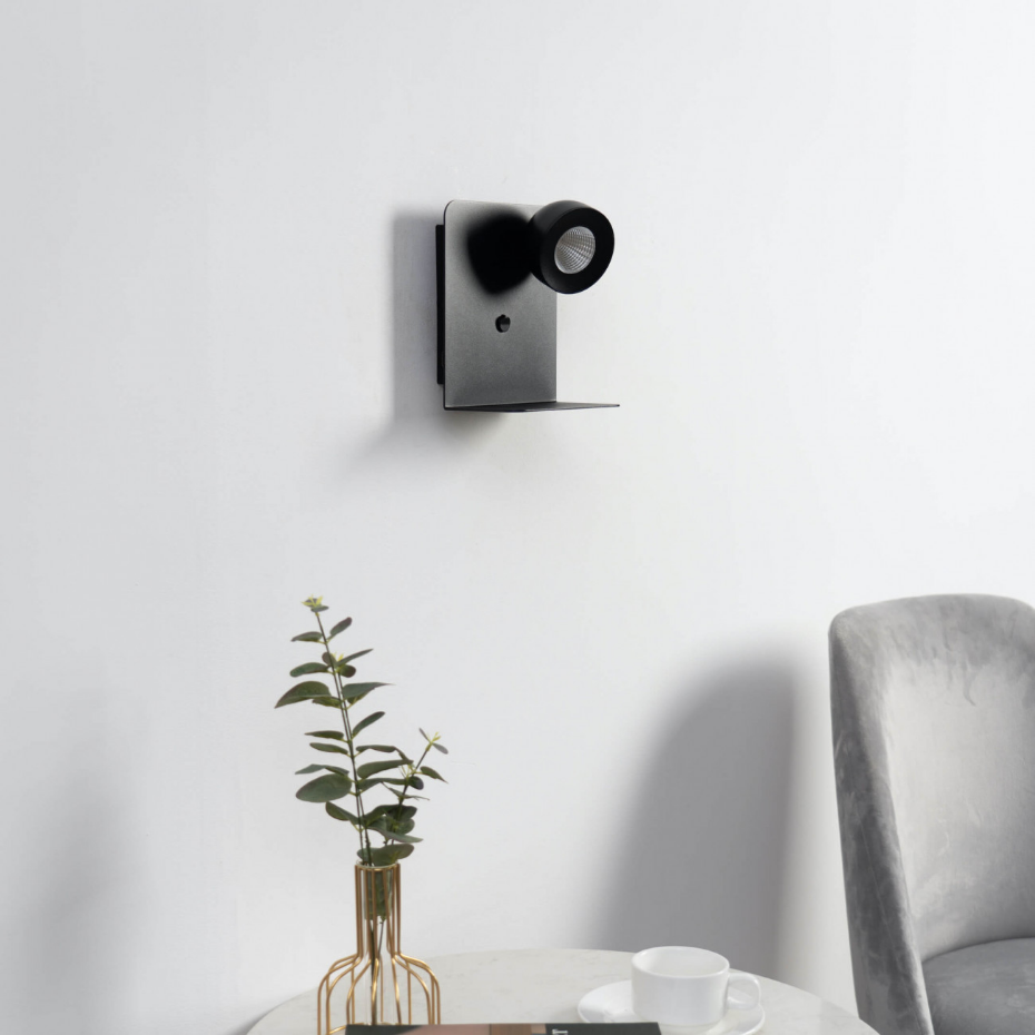 Applique liseuse noire avec USB - LYNGEN