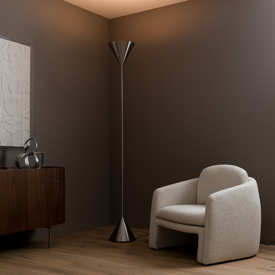 Lampadaire double cône, nickel brossé, Moke