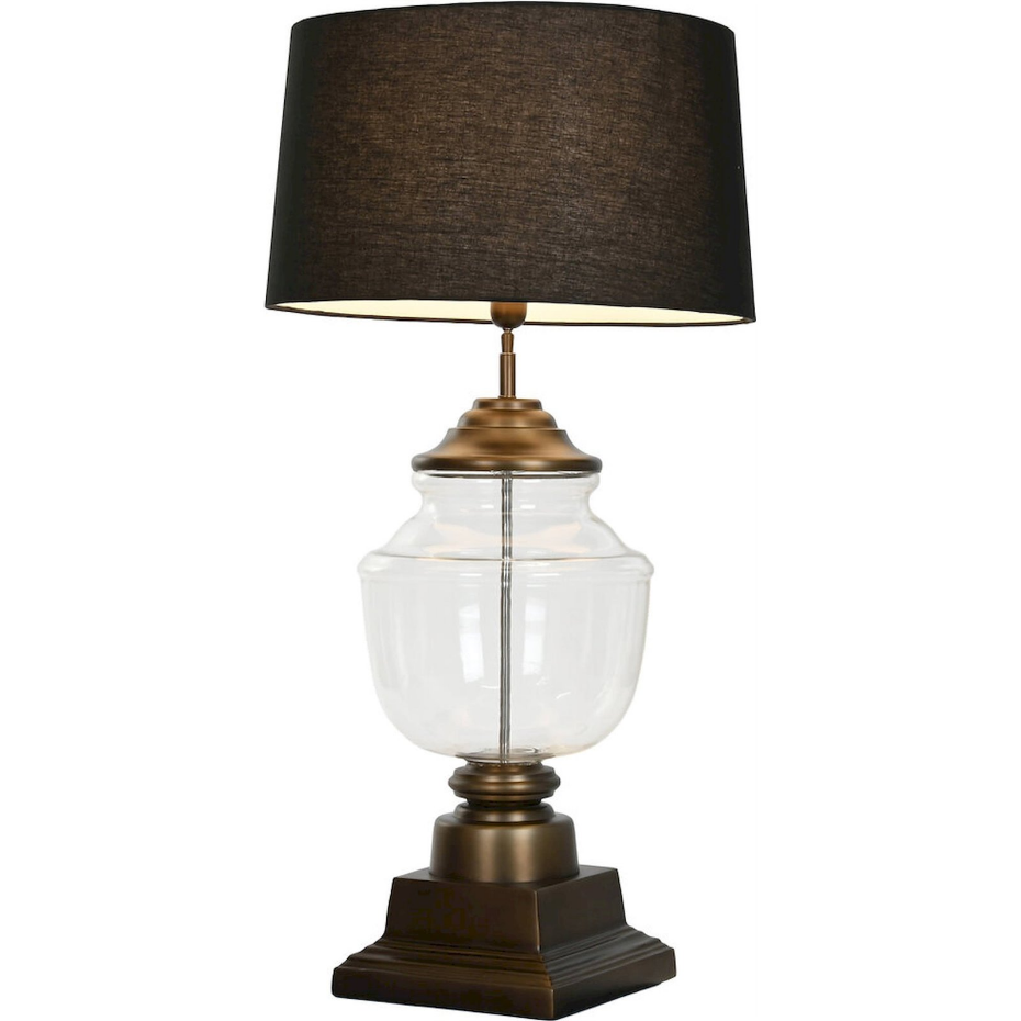 Lampe de table en acier et verre abat-jour carré