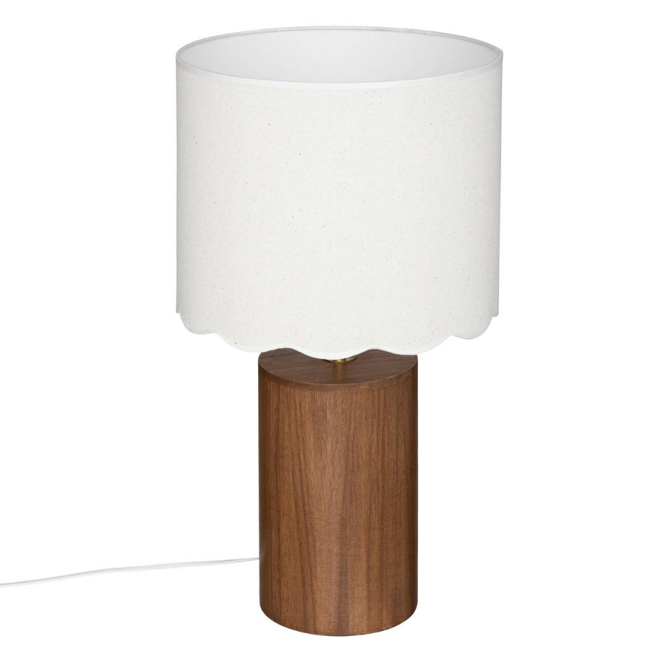 Lampe à poser bois de pin abat-jour festonné VANIA