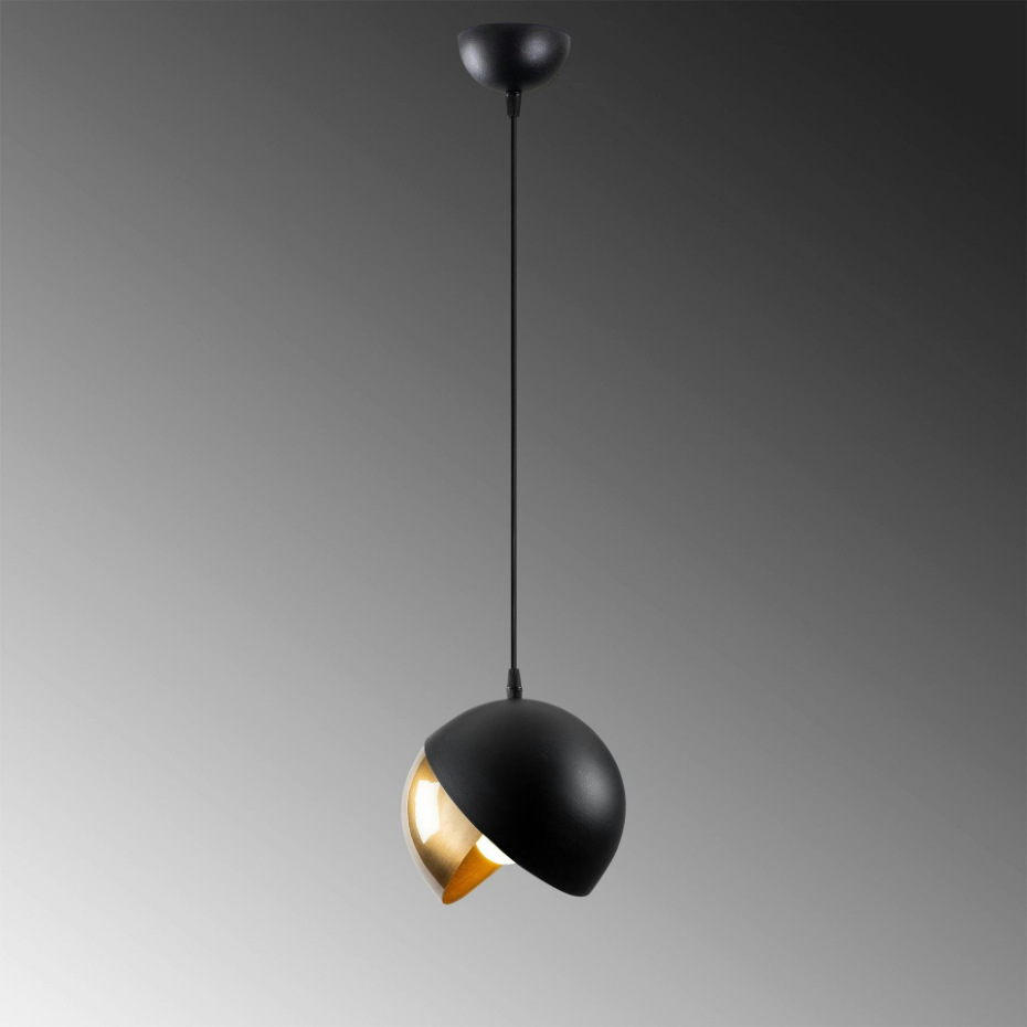 Suspension moderne noire & doré, 2 demi-sphères SILE