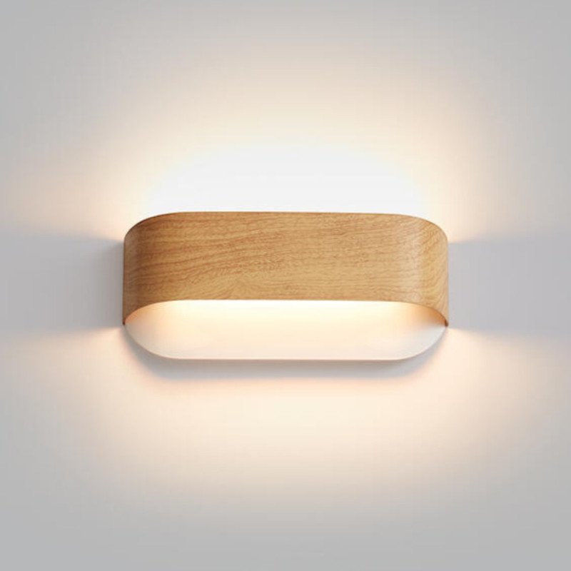 Applique led 14W métal impression bois clair Nora
