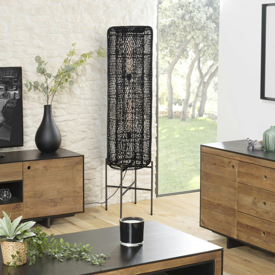Lampadaire en rotin pieds métal FOLELLI