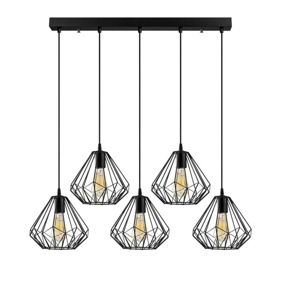 Suspension de table noire design diamant 5 abat-jour ERZIN