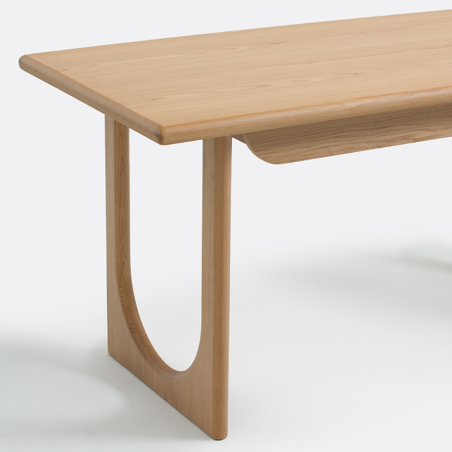Bureau XL en chêne et plaqué, 2 tiroirs, Douve
