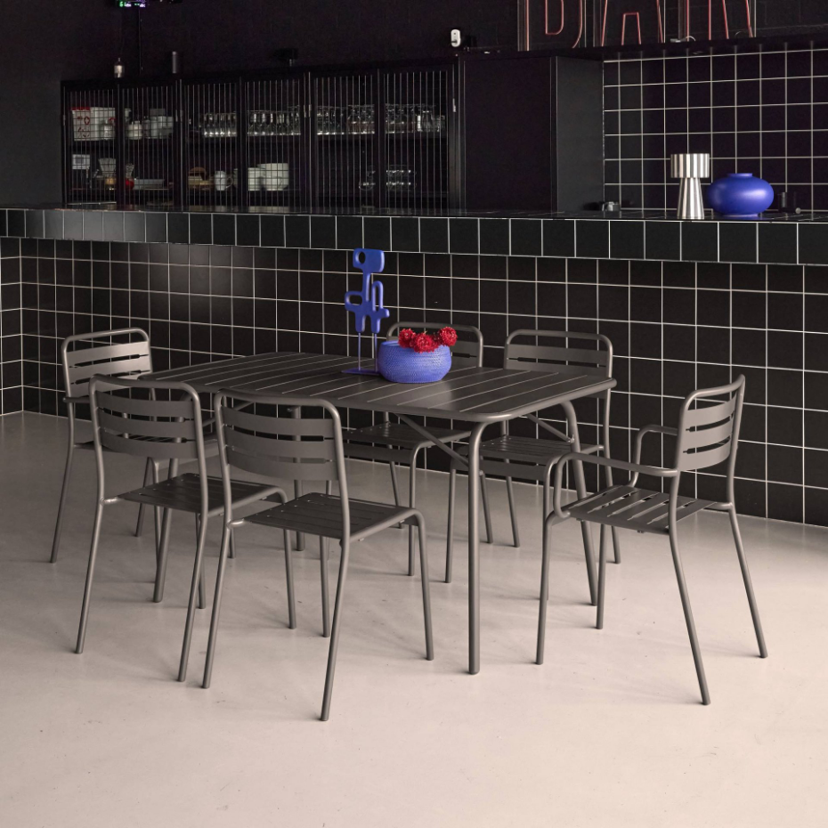 Table de jardin pliante métal + 6 assises AMÉLIA