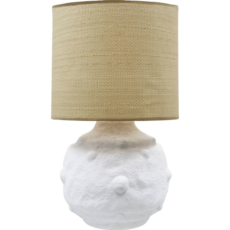 Lampe de table ronde en céramique style raphia
