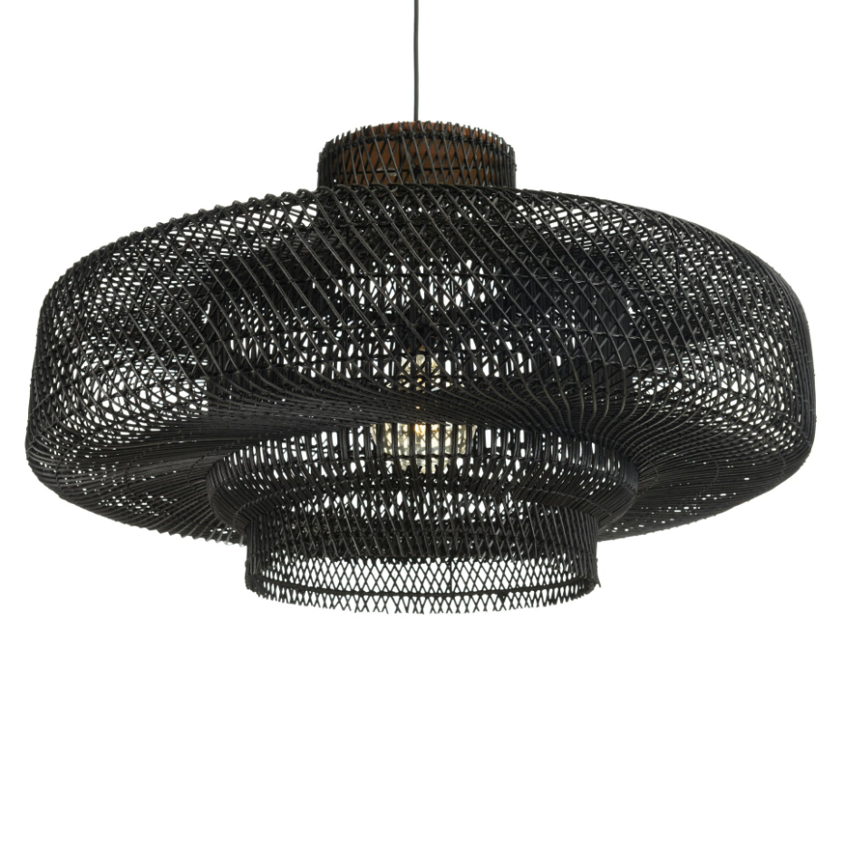 Suspension double 90x90cm en rotin couleur noire et teck FOLELLI