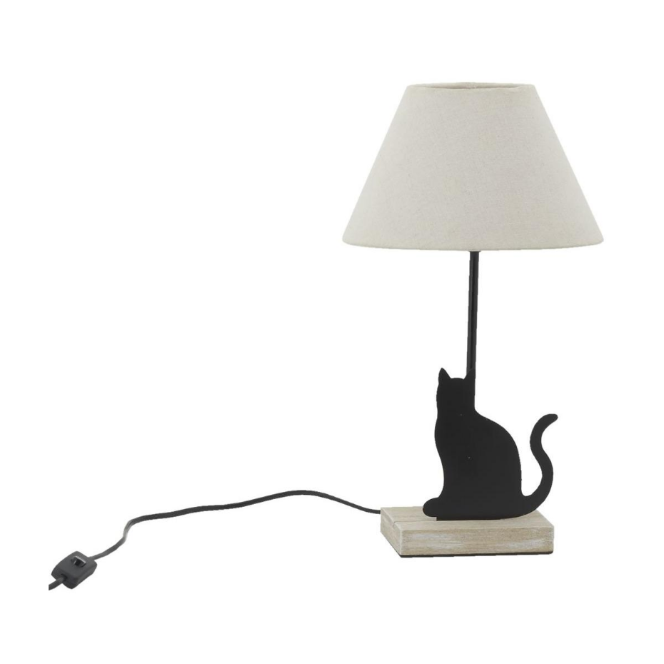 Lampe Chat en métal noir et bois