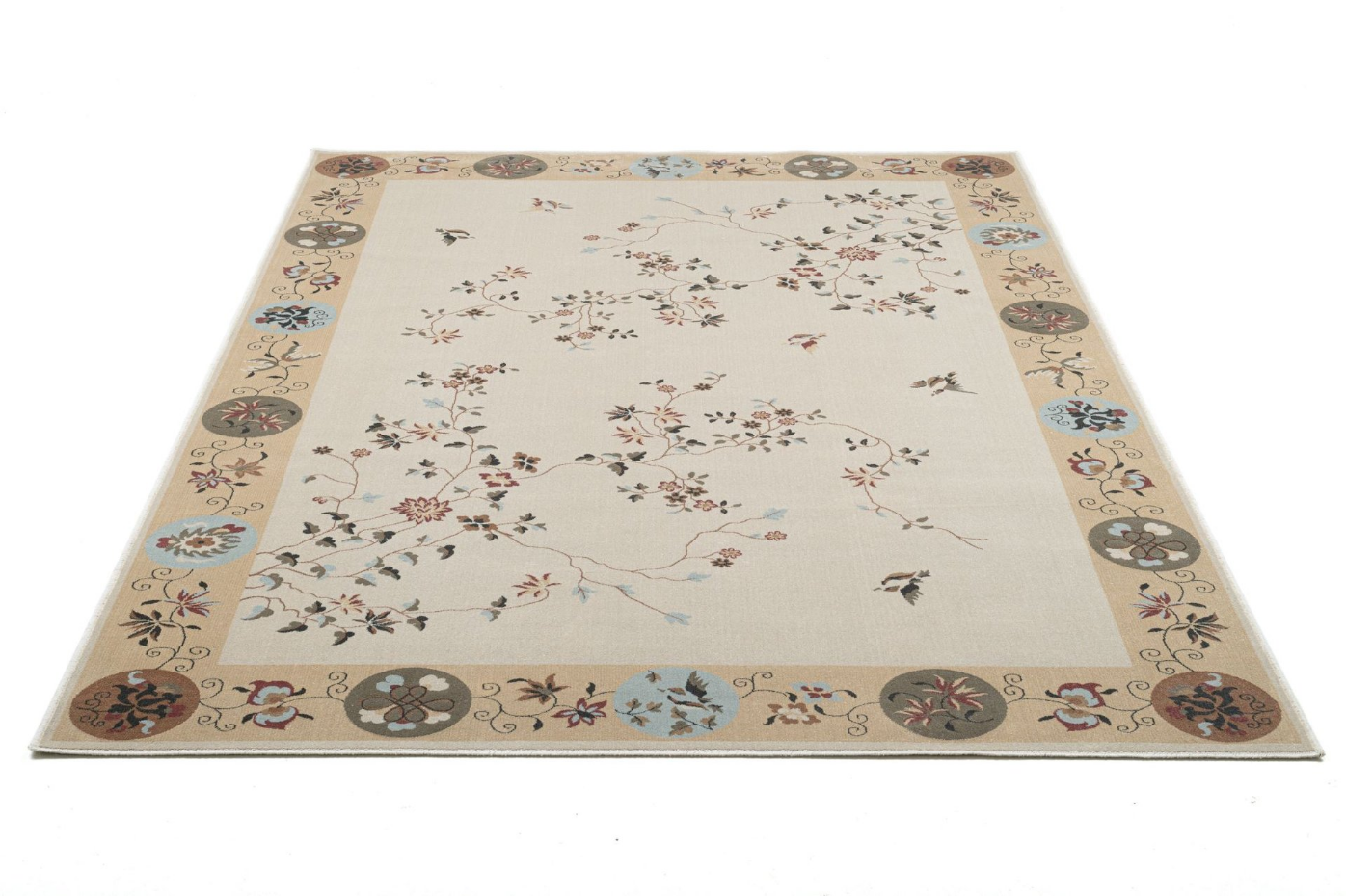 Tapis tissé avec bordure et motif floral avec effet brillant - Cherina