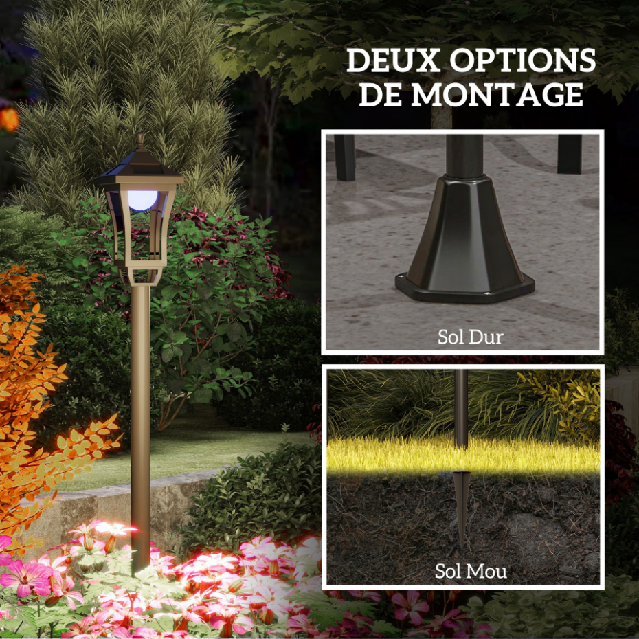 Lampadaire solaire LED extérieur sur pied H. 127 cm noir