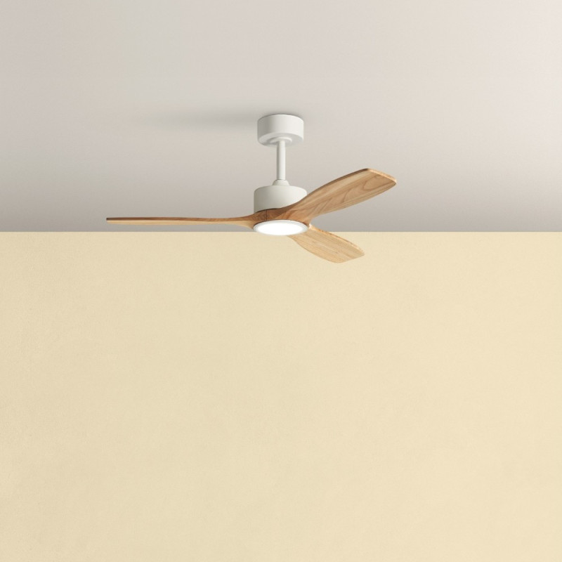 Ventilateur de plafond lumineux blanc et bois Santorini
