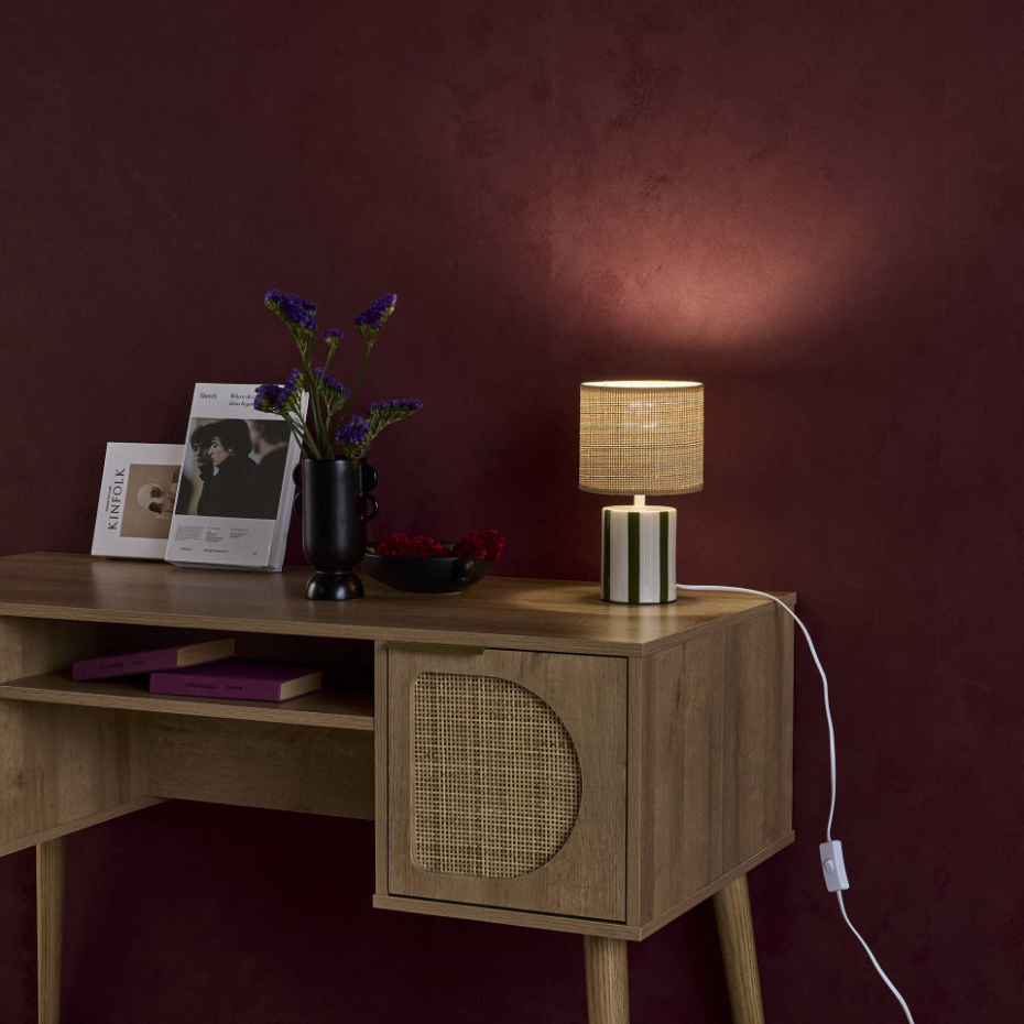 Lampe de table intérieur céramique abat-jour effet rotin H 28cm AURORE