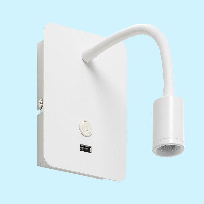 Applique Tête De Lit Blanche Flexible Focus Avec Port Usb