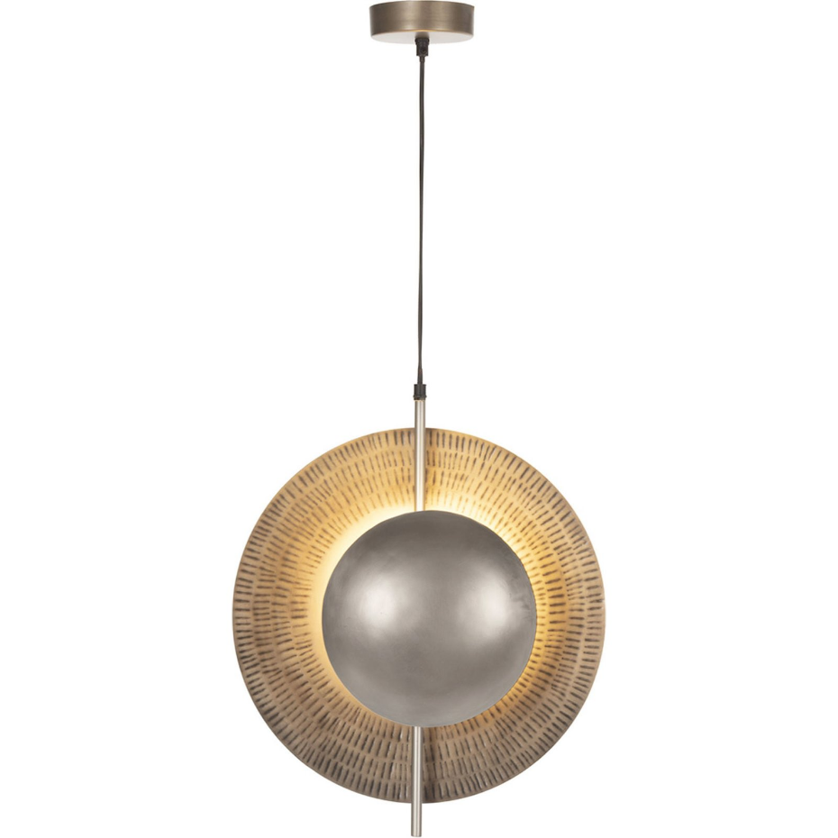 Suspension ronde en métal finition nickel vieilli doré