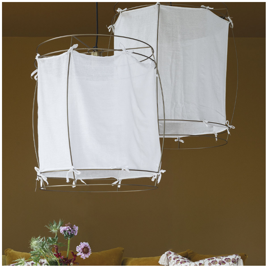Suspension tissu et métal finition laiton 75x75x66