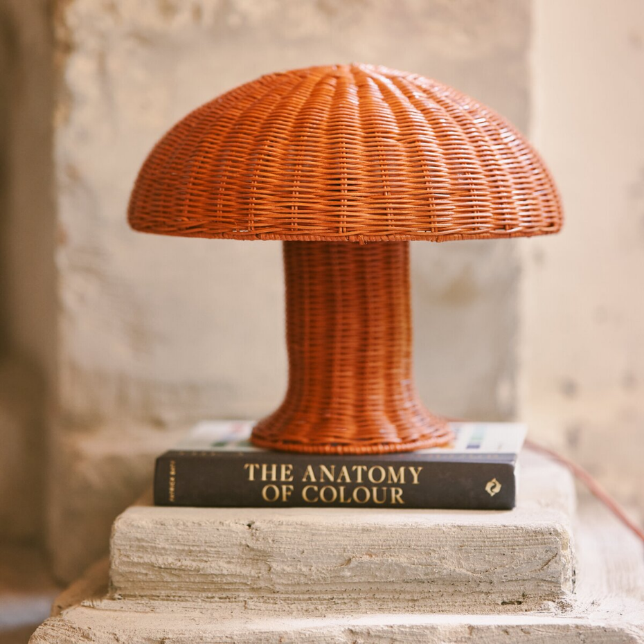 Lampe de table champignon rotin