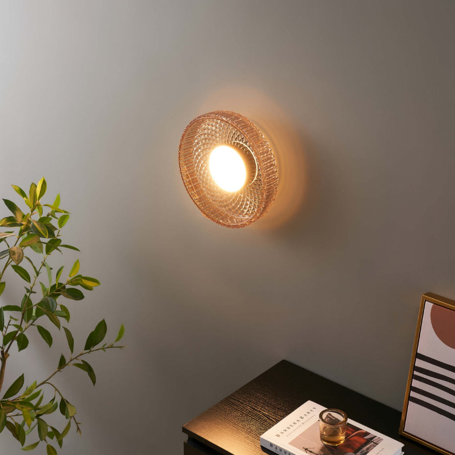 Plafonnier LED en verre ambré strié - DAMIAN