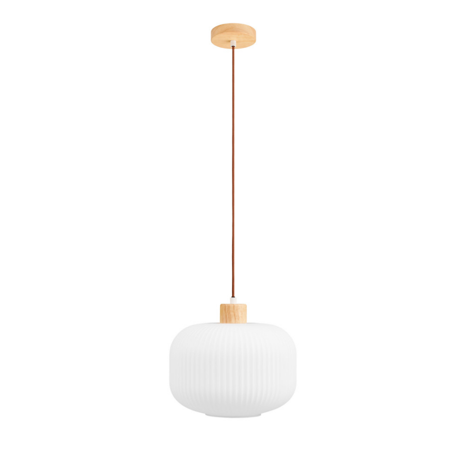 Suspension ronde en verre et bois ø30cm- ARGALO