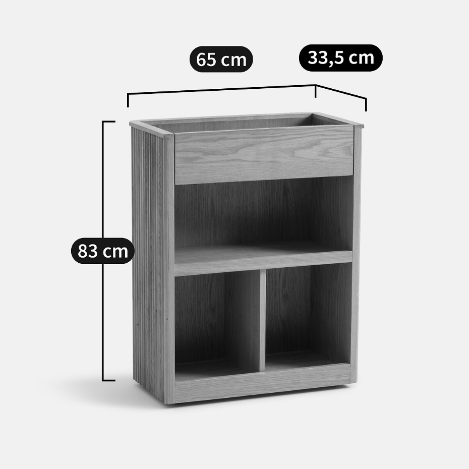 Console, rangement à roulettes, en plaqué chêne, Tamula