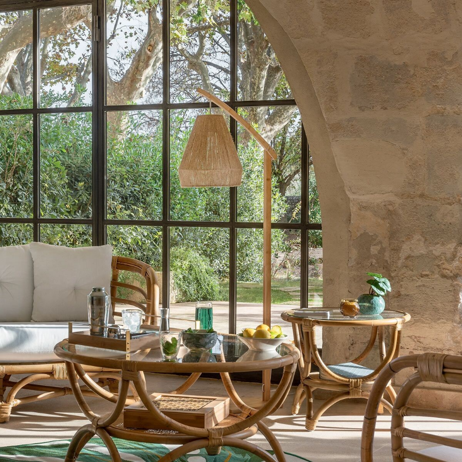 Lampadaire arc bambou et chanvre naturel PALM