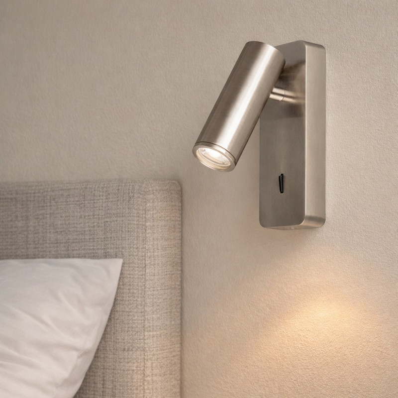 Applique liseuse tête de lit avec interrupteur nickel satiné Notte