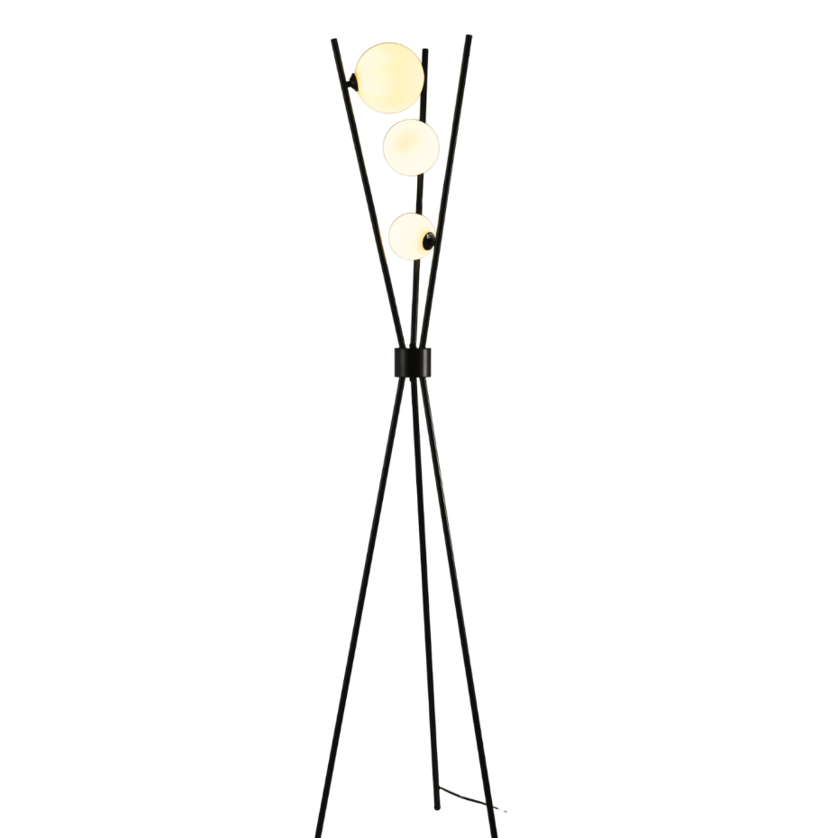 Lampadaire triple à verre blanc - PHOEBE