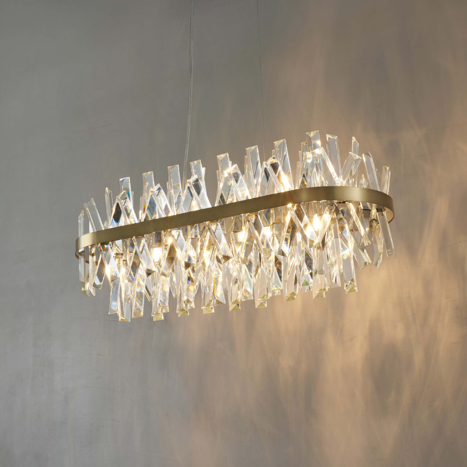 Lustre doré à pampilles en cristal - ARIELLA