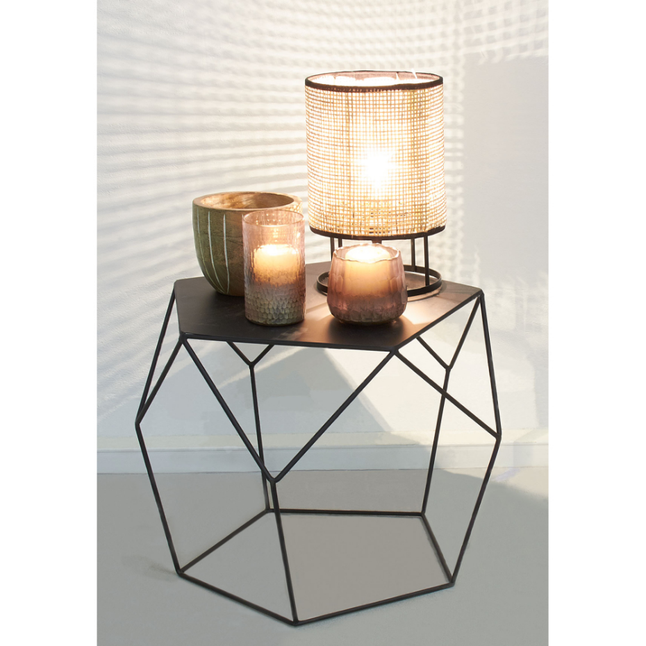 Lampe de chevet ronde en métal et cannage (Lot de 2)