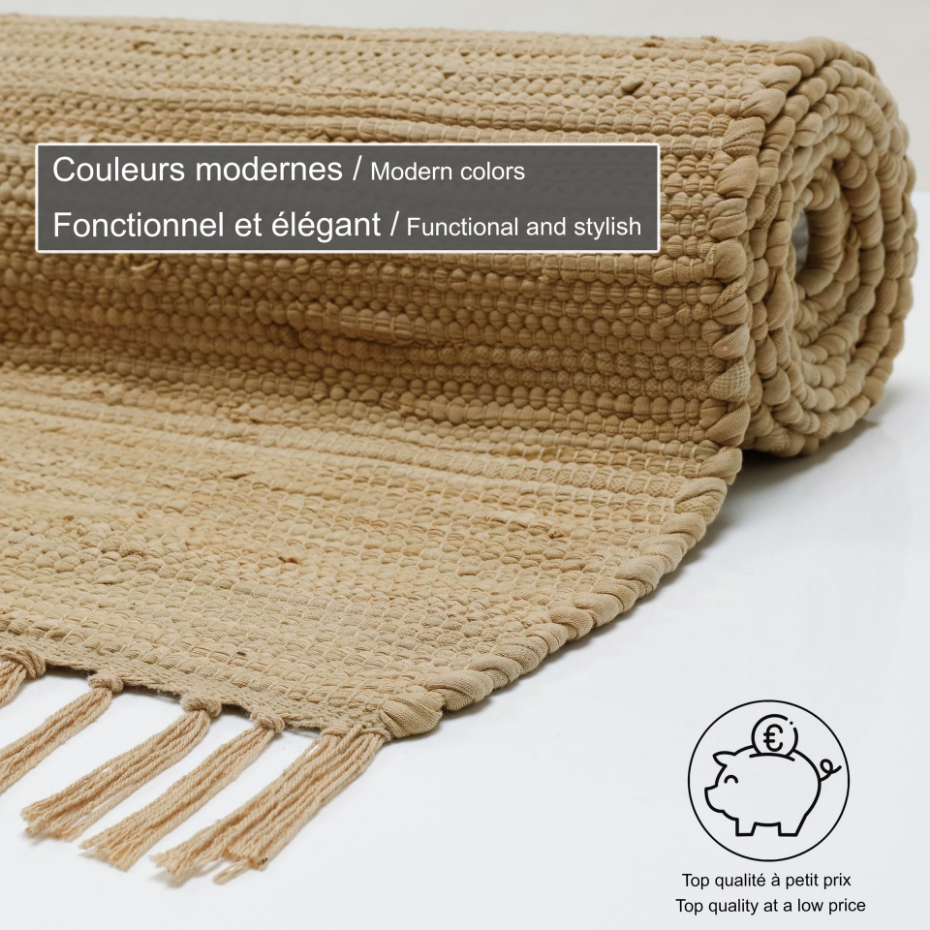 Tapis réversible coloré en coton tissé à la main - Happy Cotton