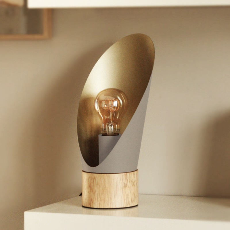 Lampe De Table Spoon Bois Et Métal Couleur Gris Taupe