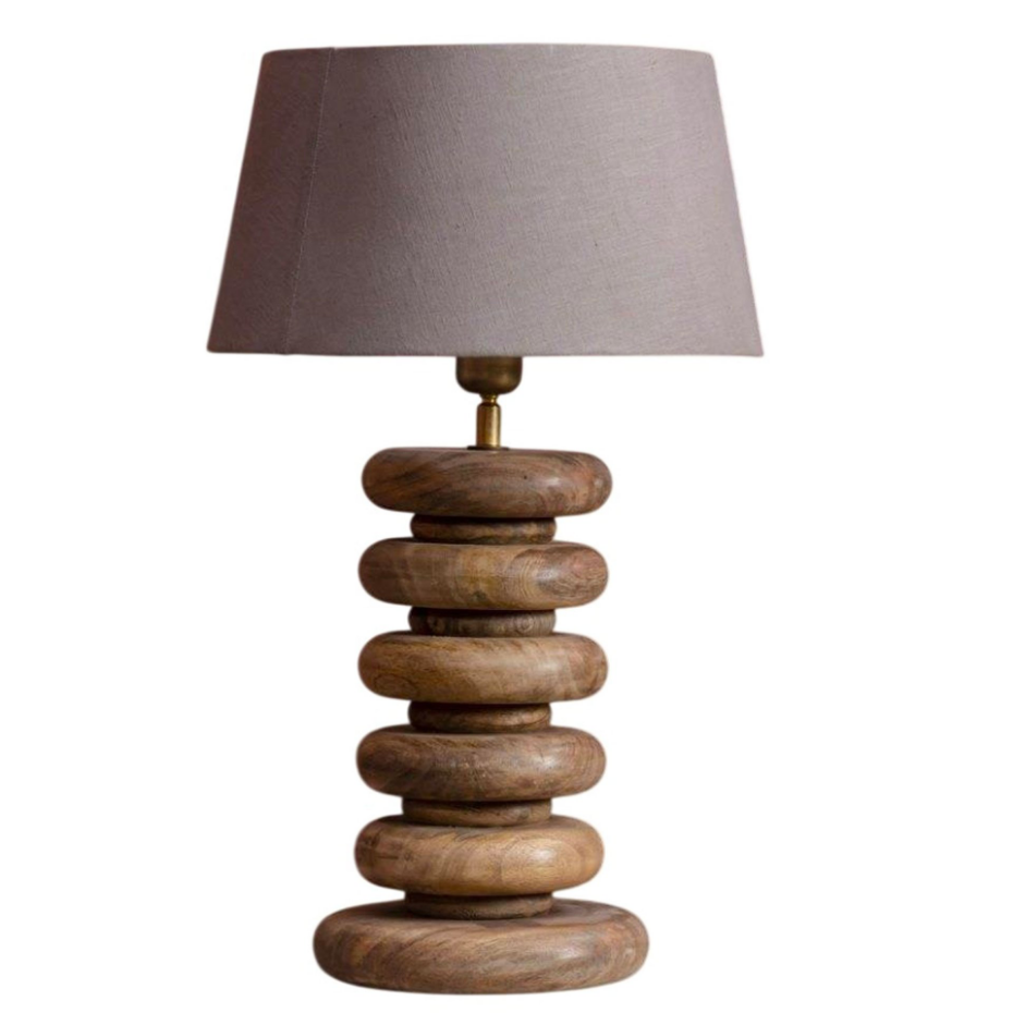 Lampe à poser en bois de mangue et abat-jour gris 34x34x53cm