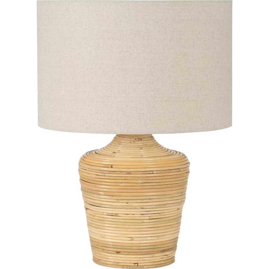 Lampe de table en rotin et lin forme ronde