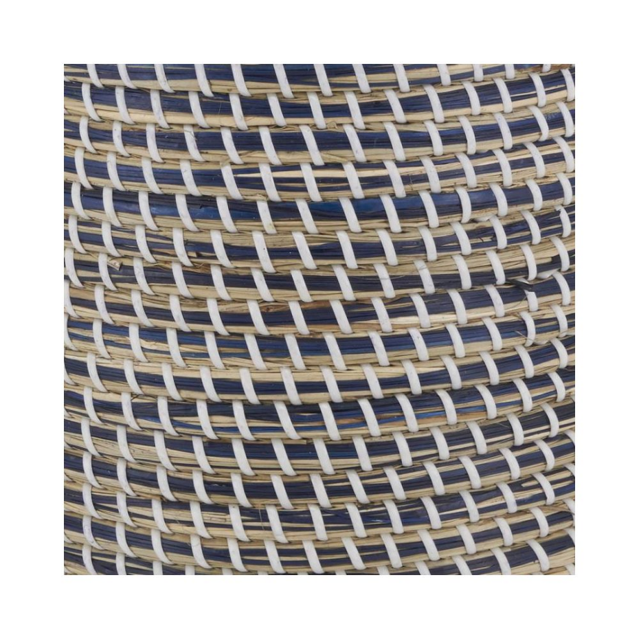 Pied de lampe en jonc naturel et bleu