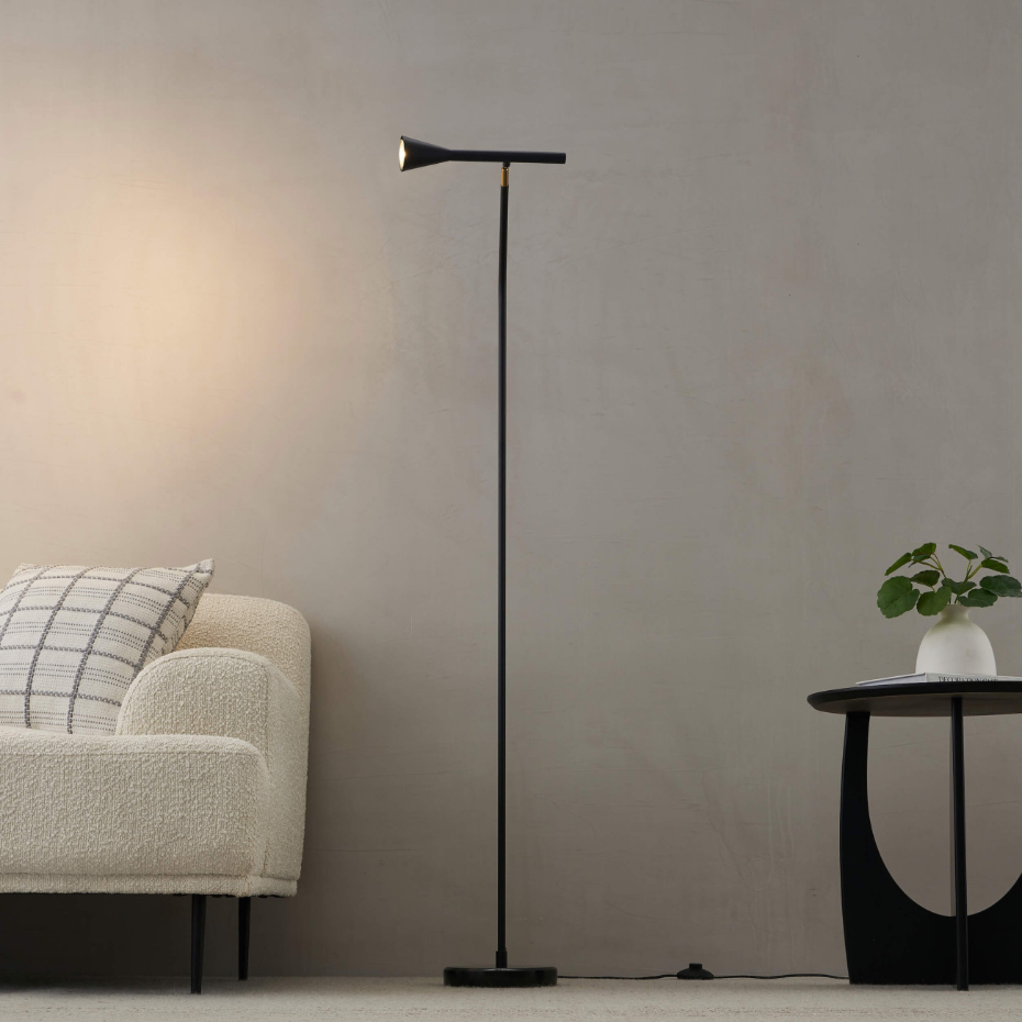 Lampadaire noir avec base en marbre - HOLEN