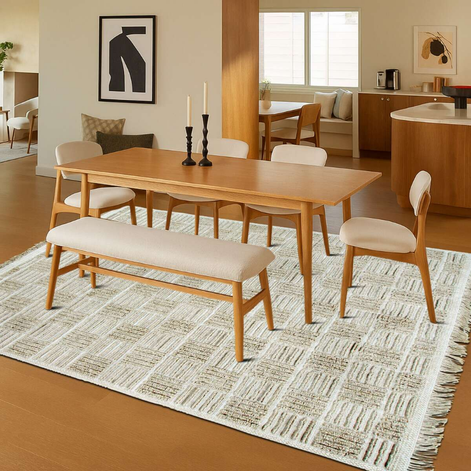 Tapis salon damier en jute  artisanal reliefs  JUTE NATUREL - style bohème